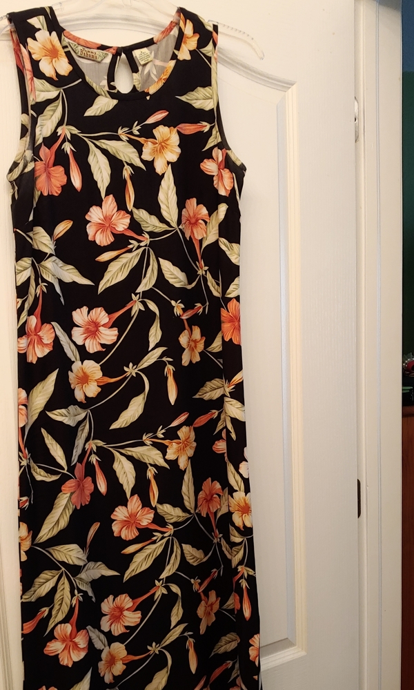 Tommy Bahama silk full length black floral dress S